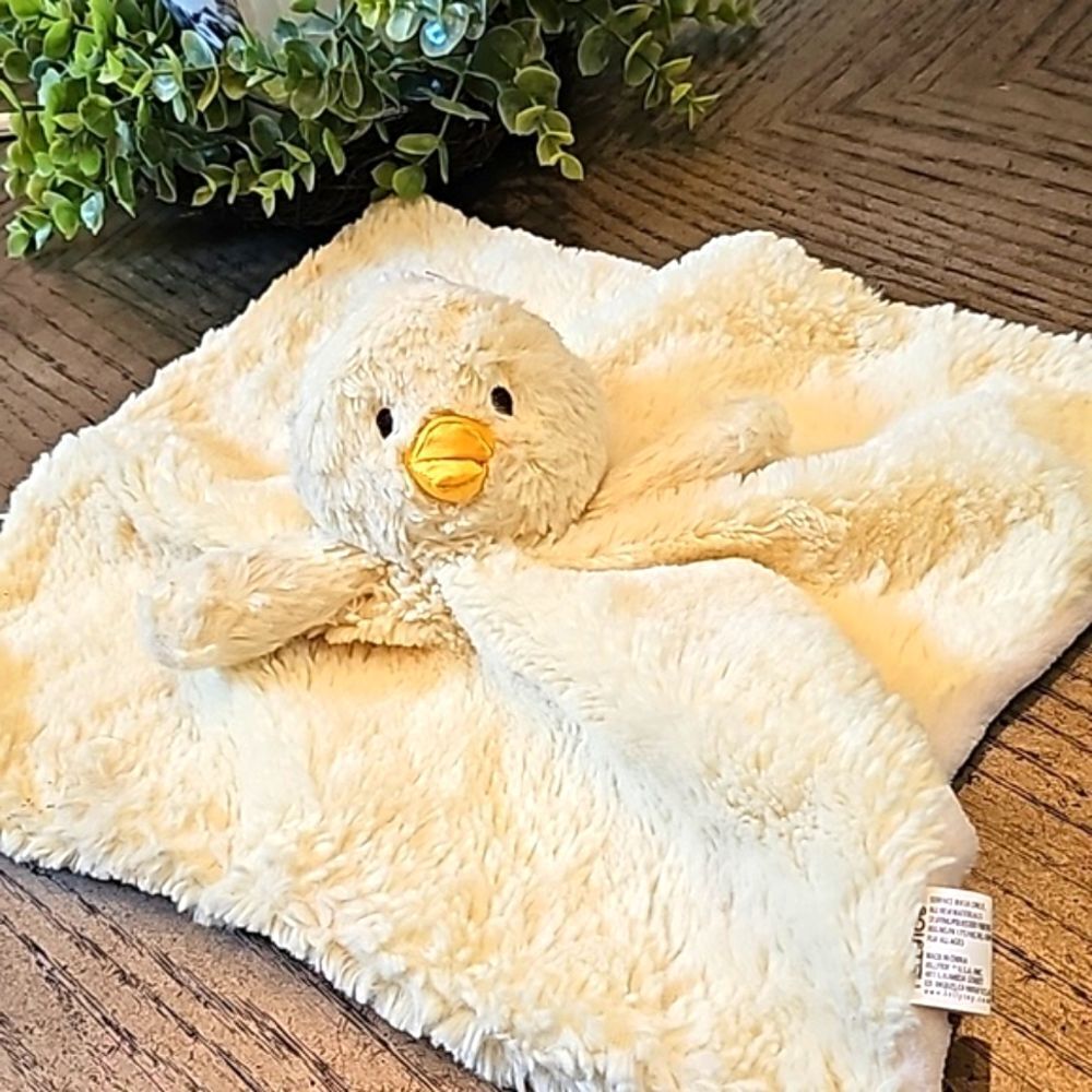 Duck plush security blanket with rattle